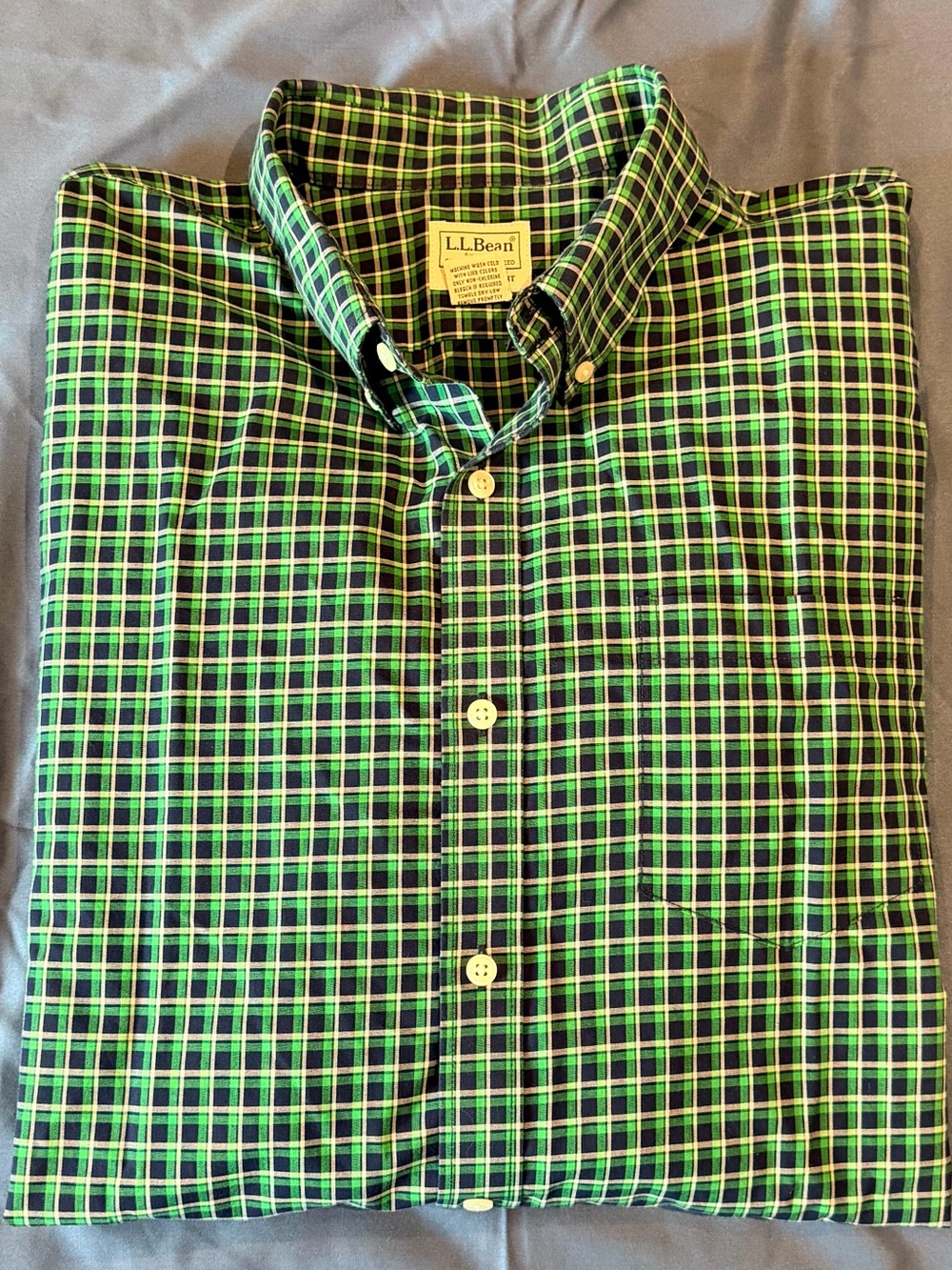 L.L. Bean Men’s Green & Navy Plaid Button-Down Shirt - Traditional Fit